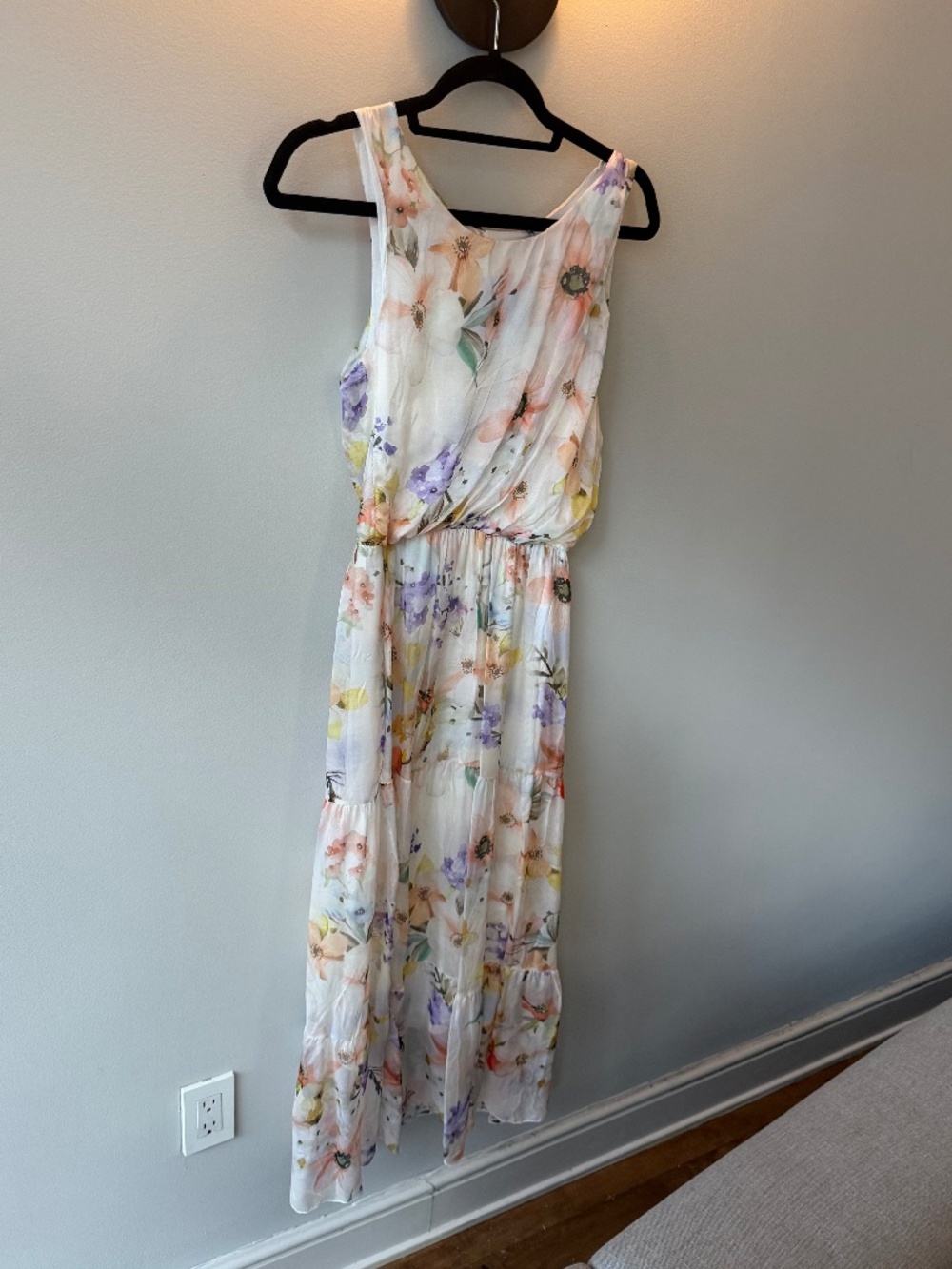 Lara G. pastel floral silk-blend maxi dress, size S